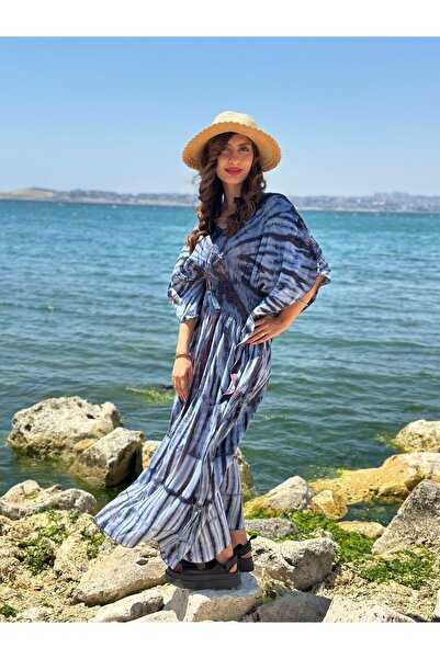 Gönülden Tasarım Long Poncho Ethnic Women's Dress with Patterned Wings