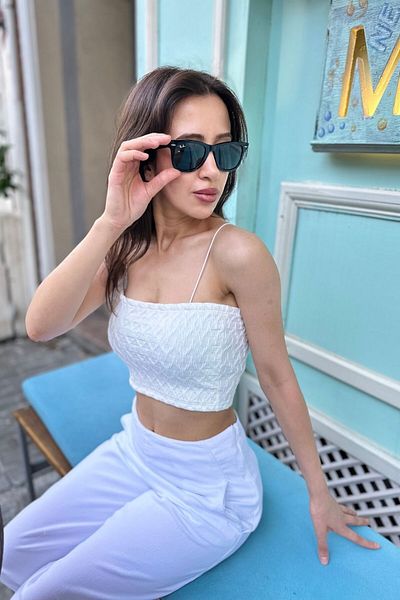 Sumain Design White Crop Top Bustier - Wrapped Pattern and Strap