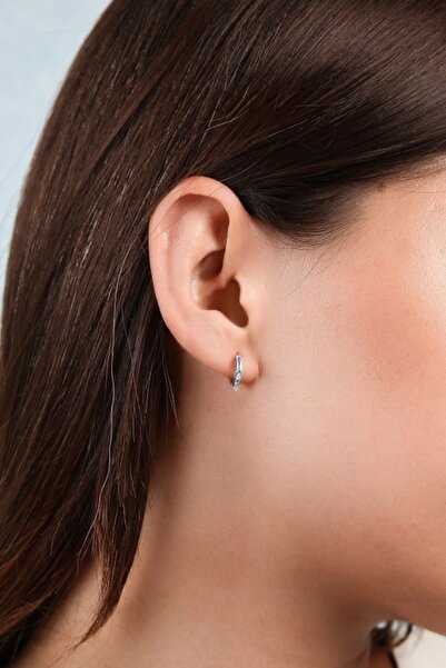 Altınkesesi 14 Ayar Altın Bombeli Mini Boy Beyaz Halka Küpe Gizli Kilit 1 Cm