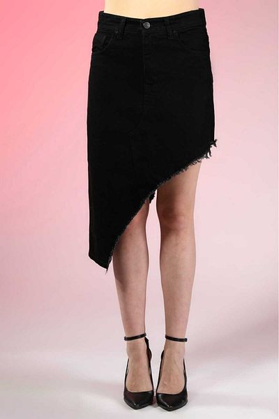 SHEVEGA Women's Black Skirt Tassel Asymmetric Cut Linen Skirt