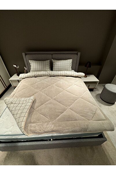 Violacasa Double Sided Welsoft Quilt Set Double Beige Square