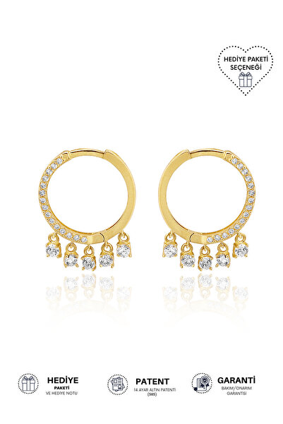 Altınkesesi 14 Ayar Altın Taşlı Sallantılı Küpe