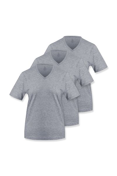 Soho Mood Women's V-Neck 100% Cotton 3-Pack Basic T-Shirts (3 Grey)
