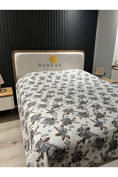 Boreas Home Gray Rose Quilted Bedspread Double