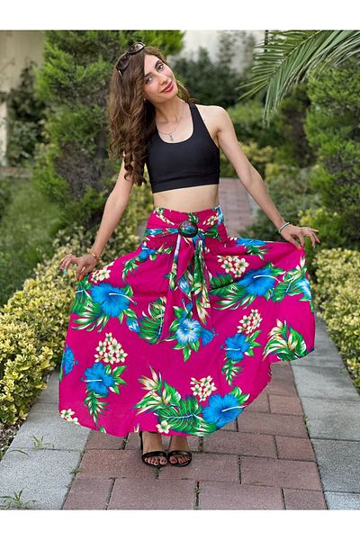 Gönülden Tasarım Bamboo Belt Elastic Flowered Spanish Women's Long Skirt