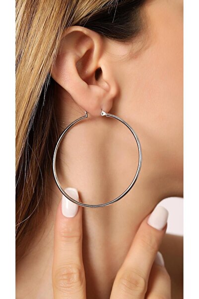 Altınkesesi 14 Ayar Altın Büyük Beyaz Halka Küpe 5.5 Cm