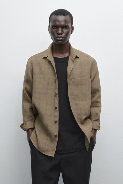 Massimo Dutti Regular fit kareli keten gömlek