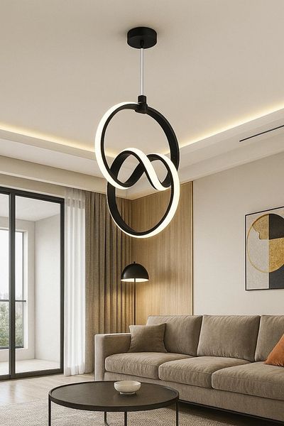 Sanctum Trend Black Modern Pendant Lamp LED Chandelier White Light Living Room Kitchen Room LED Chandelier