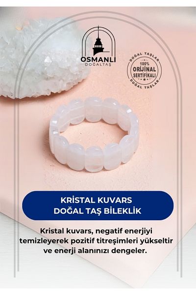 OSMANLI DOĞAL TAŞ Certified Crystal Quartz Wide Cut Natural Stone Bracelet