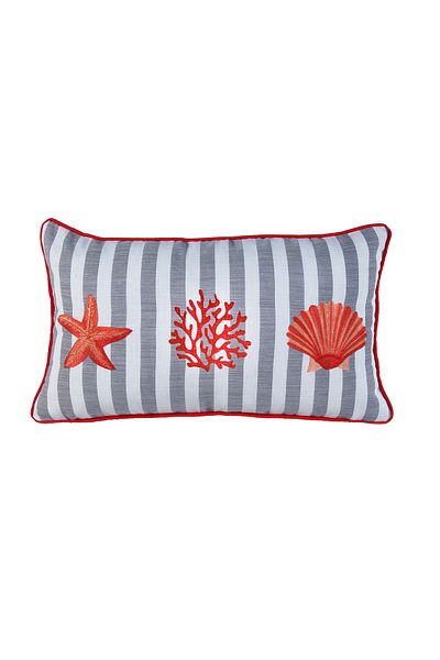 caka home design Cushion Cover Piping Star - Coral - Mussel Ecru / Red Embroidery / 31X50 cm)