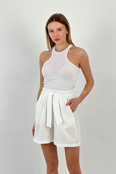 Miss Poem Women's Short Summer Lace-Up Casual Mini White Shorts