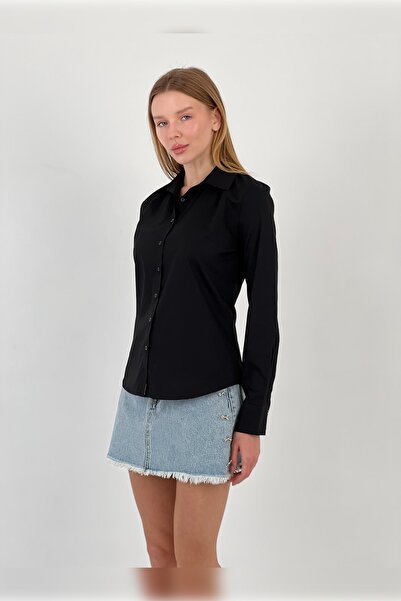 Miss Poem Women's Tight Summer Basic Black Shirt