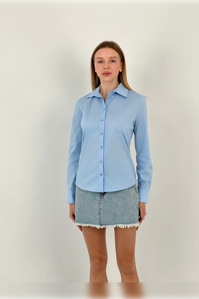 Miss Poem Cămașă albastră de bază, strânsă de vară, pentru femei