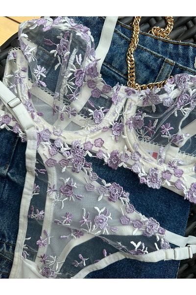 dem merys Set sutien cu sârmă florală violet