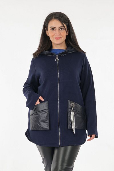 Vedi -bb Hooded Large Size Navy Blue Women's Jacket2322817