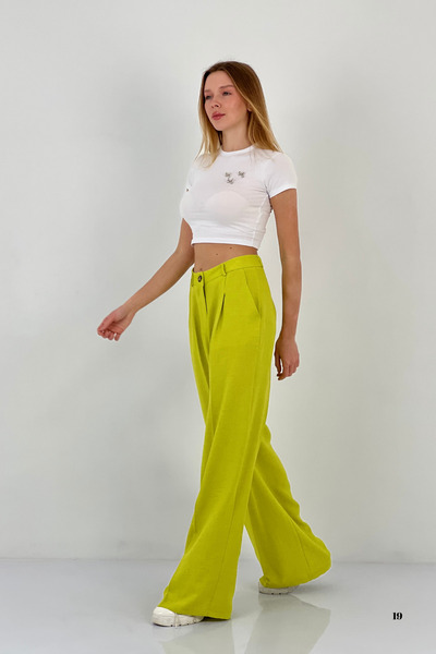 Miss Poem Women's Baggy Fit Wide Leg Palazzo Yellow Trousers