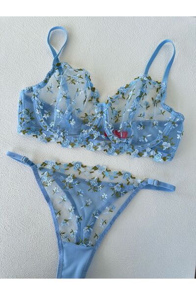 dem merys Σετ σουτιέν μεγάλου μεγέθους C cup Μπλε Floral