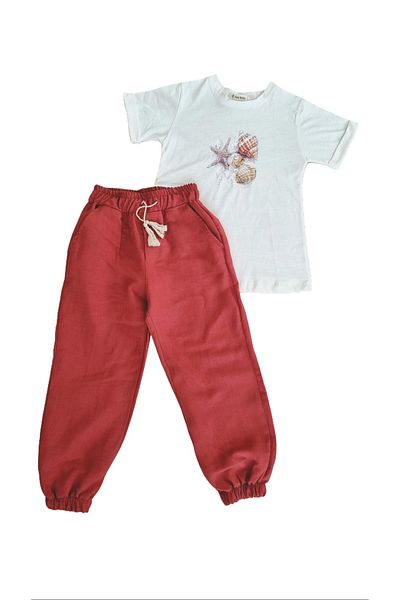 Veni Baby Girls' Linen Trousers T-Shirt Set