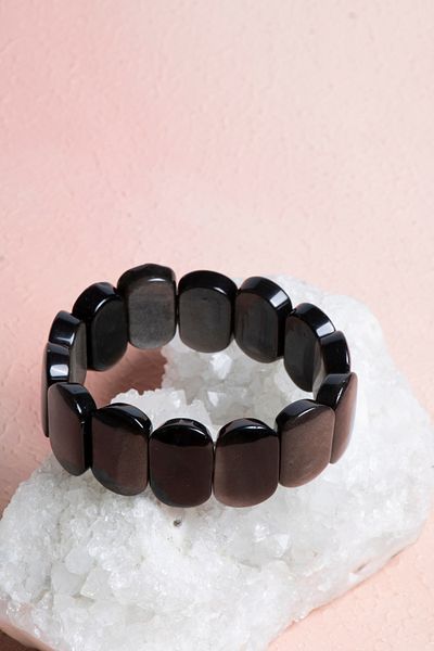 OSMANLI DOĞAL TAŞ Certified Obsidian Wide Cut Natural Stone Bracelet