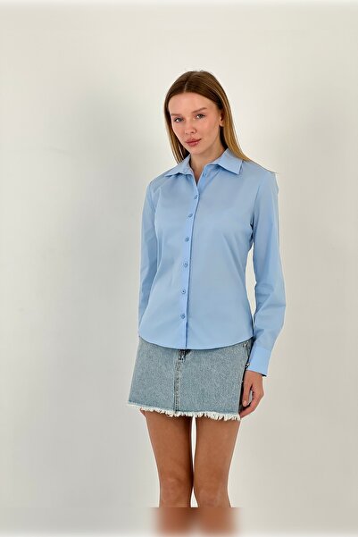 Miss Poem Cămașă albastră de bază, strânsă de vară, pentru femei