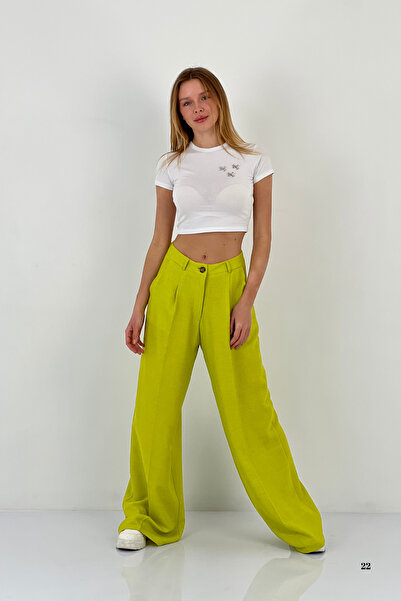 Miss Poem Women's Baggy Fit Wide Leg Palazzo Yellow Trousers