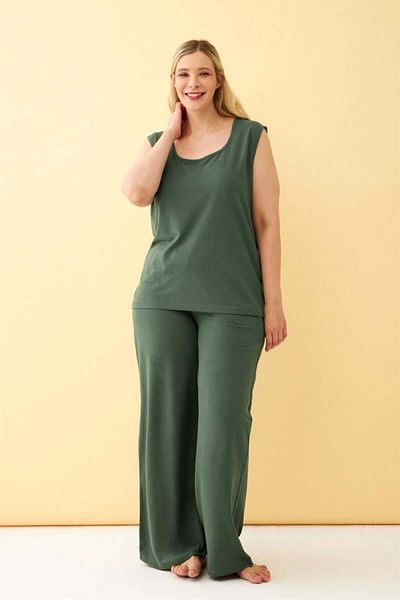 modaserdem Mdsrdm Women's Green Large Size Combed Cotton Bottom Top Set