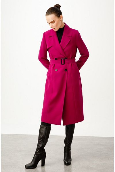 Ekol Women's Midi Trench Coat: Minimalist Casual Style, Long Sleeve, Belt Detail