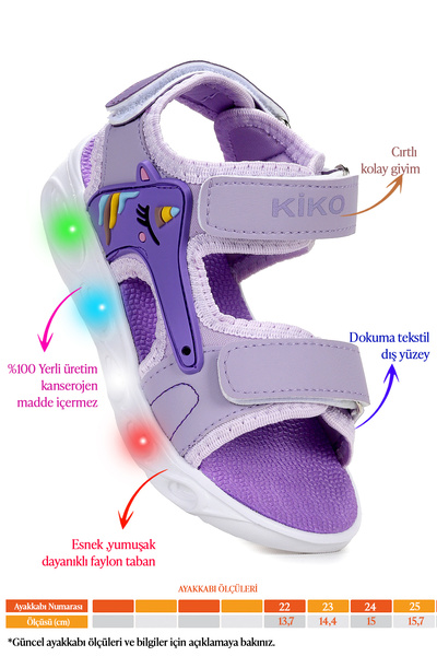 Kiko Kids Unicorn Daily Lighted Velcro Baby Girl Sandals Shoes