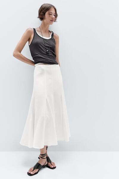 Massimo Dutti Dikiş detaylı Godet midi etek