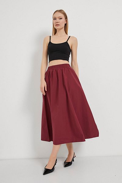 Arma Life Fusta lungă de damă din poplin elastic evazat cu buzunare Bordeaux