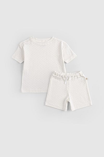 Little Gusto Ecru Colored Organic Cotton Pointel Baby Shorts Set