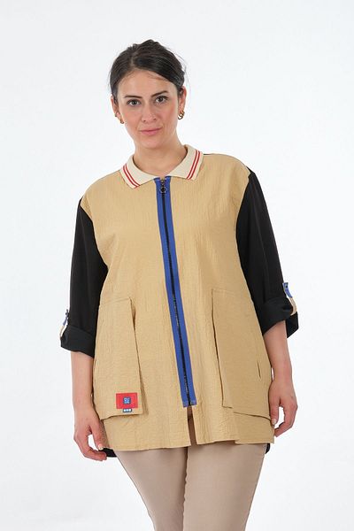 Vedi -bb Polo Collar Plus Size Camel Women's Jacket2311809