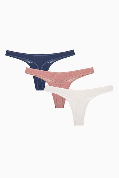 Penti Essentials Lace Detailed 3-Piece Multicolored Thong Panties