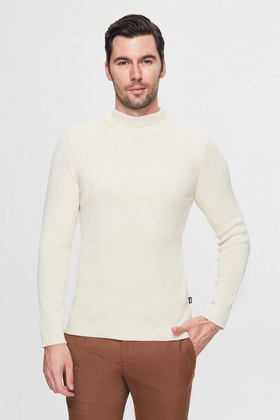 Twn Πλεκτό μάλλινο πουλόβερ εκρού Slim Fit