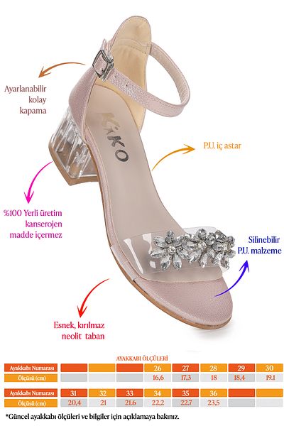 Kiko Kids Yangu Vakko Stone Fata Copil 3 Cm Sandale Transparente Cu Toc Pantofi Rochie De Seara