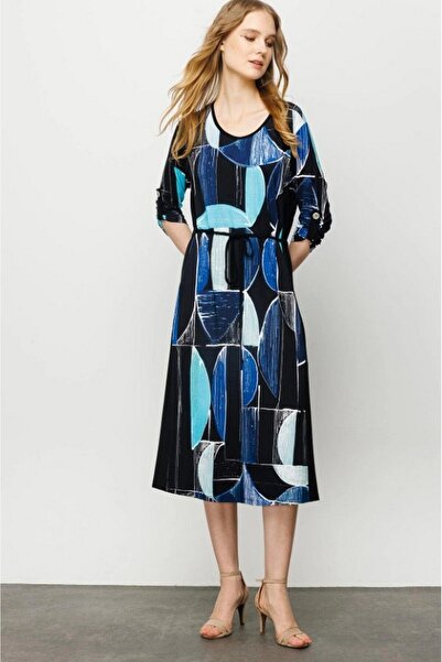 Desen Жіноча сукня міді - Геометрична - 3/4 рукав