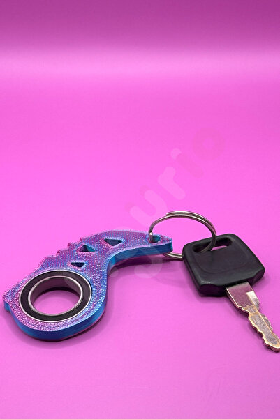 figurio Çift Renk Mor Mavi Keyrambit Anahtarlık / Dönebilen Anahtarlık