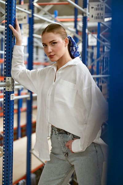 Arma Life Cămașă albă de vară de damă din muselină oversize cu buzunare