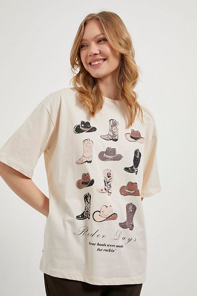 Arma Life Tricou de damă cu temă cowboy imprimat cu decolteu în piatră