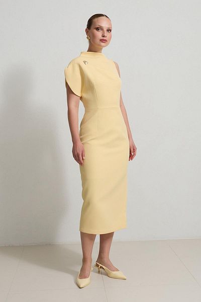 Setre Rochie de lungime midi cu un singur umăr, galben unt
