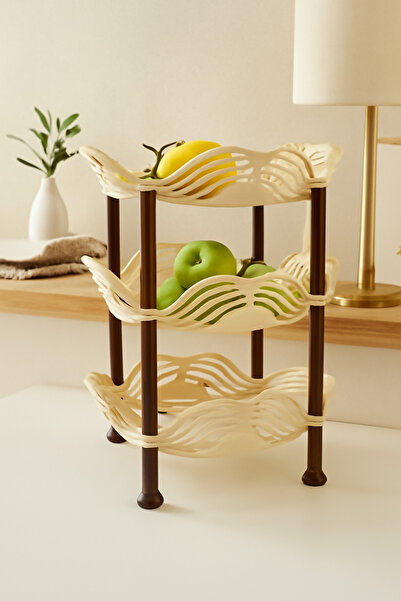 Living منظم مطبخ دائري بلاستيكي بثلاث طبقات - رف بتصميم زهور للخضراوات والتخز...