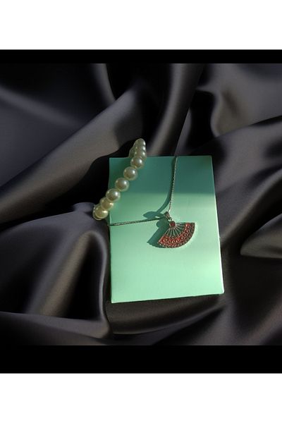 Kudi Fan Steel Pendant with Pearl Bracelet Gift