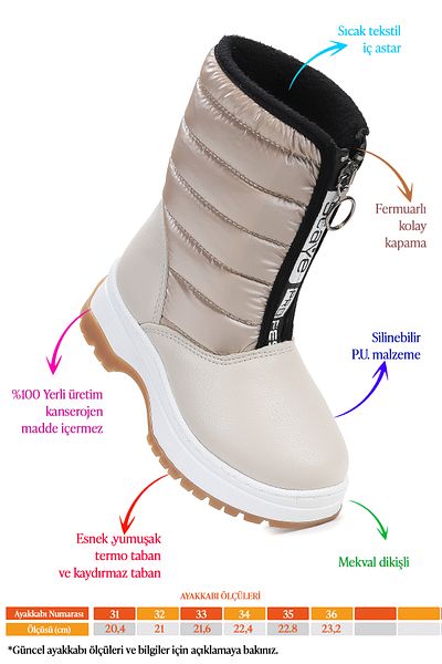 Kiko Kids Arz 2325 Model Girls Snow Boots - Δερμάτινο φερμουάρ