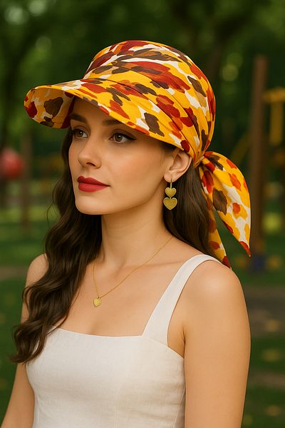 MYZİ STORE Women's Summer 100% Cotton Patterned Safari Tie-Up Visor Bandana Visor Sun Protection and Stylish Design