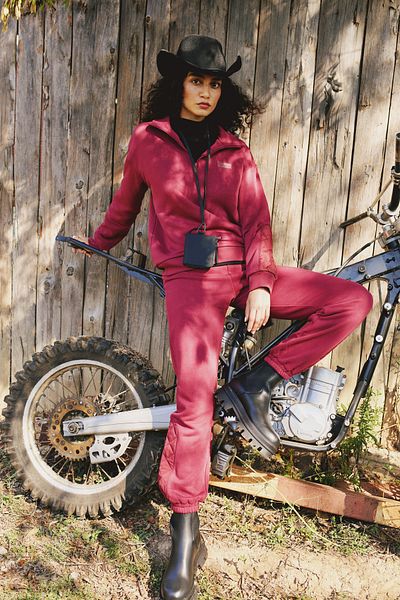 Penti High Waist Claret Red Quilted Sweatpants - Perla Detailed, Saude Collection