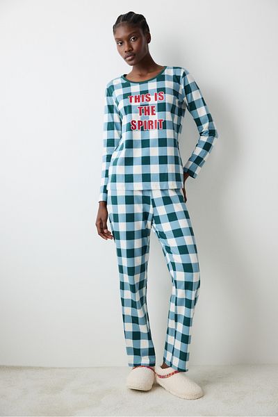 Penti Σετ πιτζάμα παντελόνι Gingham Dark Green