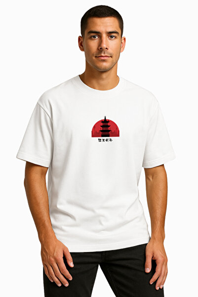 FANA تي شيرت كبير الحجم للجنسين على الطراز الياباني - مطبوع عليه شمس حمراء وب...