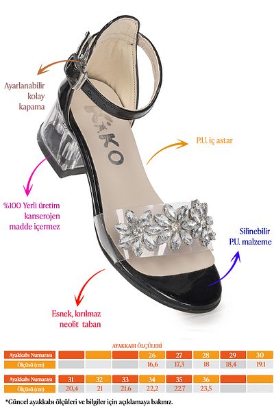 Kiko Kids Yangu Piele Lacuita Stone Fata 3 Cm Sandale Transparente Cu Toc Pantofi Rochie De Seara