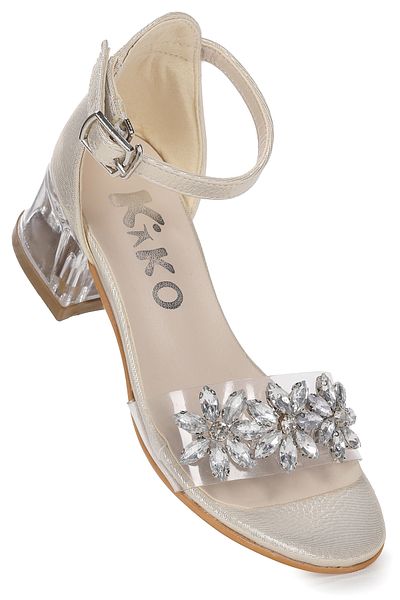 Kiko Kids Yangu Vakko Stone Fata Copil 3 Cm Sandale Transparente Cu Toc Pantofi Rochie De Seara
