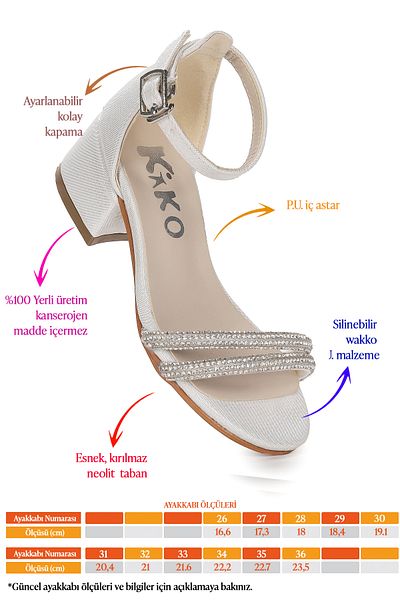 Kiko Kids Sarer Vakko Stoned Girl's 3 cm Heeled Sandals Evening Dress Shoes